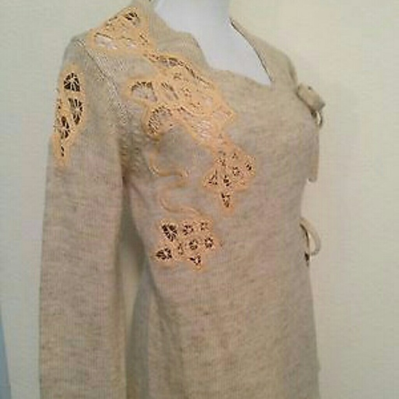 {Anthro} Moth’s “Frosted Panes” Lace/Crochet Inset Cardigan - Picture 2 of 4